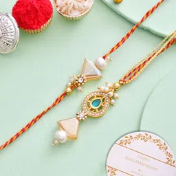 House of Pataudi Set Of 2 Beaded Rakhi With Roli Chawal & Greeting Card-image-99