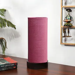 Devansh Pink Textured Wooden Contemporary Cylindrical Shaped Table Lamp-27