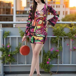 Zima Leto Women Abstract Print Bell Sleeve Sheath Dress-image-20