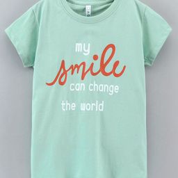 Grab It Half Sleeves Tee Smile Print - Sea Green-image-14