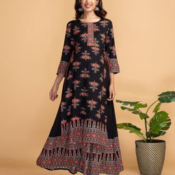 Bella Mama Woven Layered Floral Printed Dress - Black-image-49