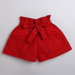 Aww Hunnie High Waist Solid  Shorts With Belt - Red-image-10