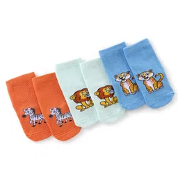 Cute Walk By Babyhug Anti Bacterial Ankle Length Socks Zebra Design Pack Of 3 - Orange Green & Blue-picture-18