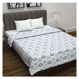 Divine Casa 100% Cotton Double Bed All Season Reversible AC Dohar Floral Print - Dutch Blue-picture-21