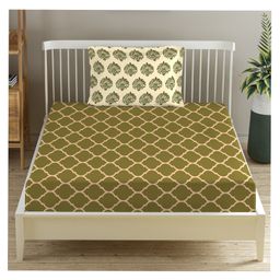 Trance Home Linen Pure Cotton Flat Single Bedsheet with 1 Pillow Cover- Dori & Damask Forest Green-11