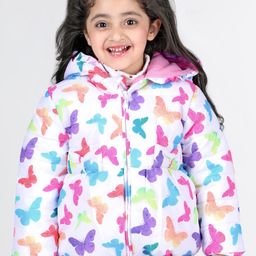 Babyhug Full Sleeves Hoodie with Butterfly Print - White & Pink-23