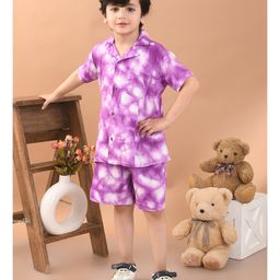 Superminis Cotton Half Sleeves Tie Dye Shirt With Coordinating Shorts - Purple-image-8