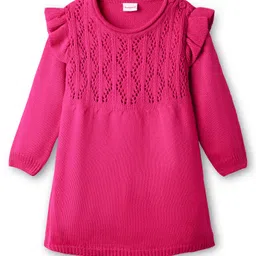 Babyhug Knit Full Sleeves Woollen Dress With Frill Detailing - Fuchsia-picture-33