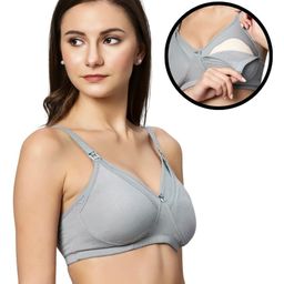 TUMMY Bamboo Cotton Solid Bra With Nursing Access - Grey-image-83