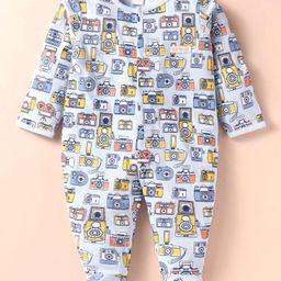 ToffyHouse Single Jersey Knit Full Sleeves Sleep Suit With Camera Print - Light Blue-image-2