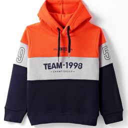 Smarty Boys Fleece Knit Full Sleeves Hooded Sweatshirt with Text Print- Orange-image-49