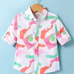 JASH KIDS Cotton Knit Full Sleeves Shirt with Abstract Print - White-image-28