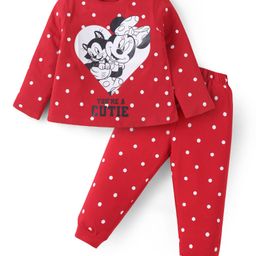 Babyhug Disney Single Jersey Knit Full Sleeves Night Suit With Minnie Mouse Graphics - Red-picture-17