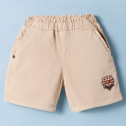 Olio Kids Cotton Woven Above Knee Length Shorts with Bagde Embriodery - Cream-picture-24