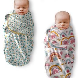 Polka Tots Cotton Rainbow & Heart Print Swaddle Wrap For New Born Baby - Multicolor - Set Of 2-image-61
