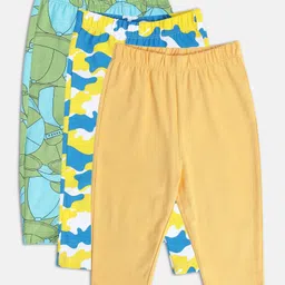 MINI KLUB Cotton Blend Pack Of 3 Solid & Abstract Printed Pajamas - Yellow & Blue-picture-33