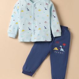 Mini Donuts Single Jersey Knit Full Sleeves Night Suit With Dino Print - Cream & Navy Blue-image-17