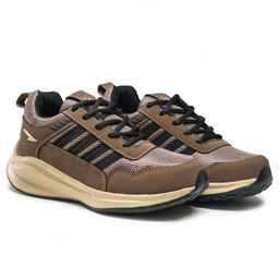 asian Colour Blocked Lace Up Running Shoes - Mousse & Black-image-86