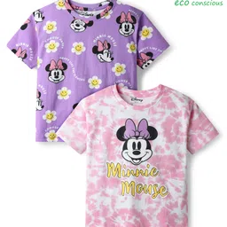 HoneyHap Disney Single Jersey Knit Half Sleeves Oversize Drop Shoulder T-Shirt with Minnie Mouse Graphics Pack of 2 - Pink & Purple-picture-46