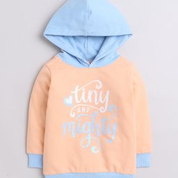 BUMZEE Looper Knit Full Sleeves Text Printed Hooded Sweatshirt - Peach & Blue-image-98