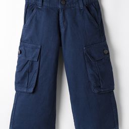 Olio Kids Cotton Woven Full Length Solid Color Trouser with Cargo Pocket - Navy Blue-picture-45