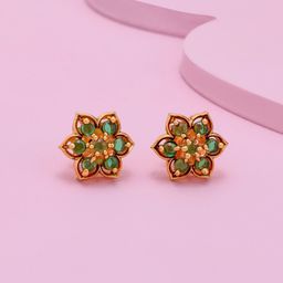 Kushal's Fashion Jewellery Gold-Plated Artificial Stones Studded Floral Studs Earrings-picture-1