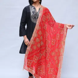 Exotic India Bandhani Printed Gotta Patti Georgette Dupatta-31