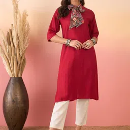 InWeave Women Scarf Tie V-Neck Straight Kurta-picture-20