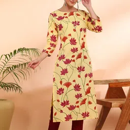 Maaesa Women Floral Printed Pure Cotton Straight Kurta-image-99