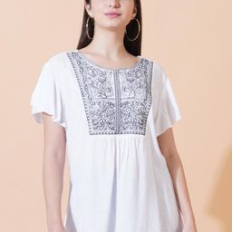 SAAKAA Women Embroidered Flared Sleeve A-line Top-image-17