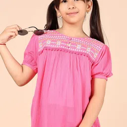 V-Mart Girls Self Design Embroidered Round Neck Empire Top-picture-10