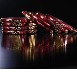 1ST TIME Set Of 12 Maroon Alloy Artificial Stones & Beads Antique Bangles-picture-45