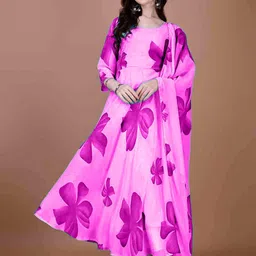 Femvy Floral Print Crepe Fit & Flare Maxi Dress-image-53