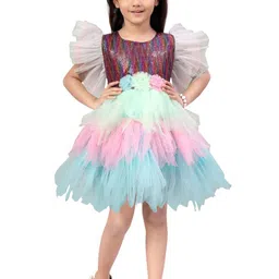 BAESD Flutter Sleeve Net Fit & Flare Dress image 2