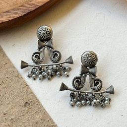 NAMAN ARTS Silver-Plated Artificial Beaded Contemporary Shaped Drop Earrings-image-72