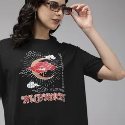 Roadster Printed Drop-Shoulder Sleeves Oversized Bio Finish T-shirt-image-25