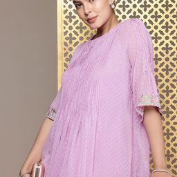 House of Pataudi Jashn Self Designed Embroidered Detail A-Line Midi Dress-image-48