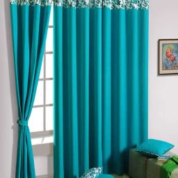 Swayam Turquoise Premium Lining Plain Eyelet Door Curtain - Set of 1 (7 Ft)-36