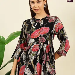THE FAB FACTORY Women Pack Of 2 Floral Printed Mandarin Collar Tunics-picture-27