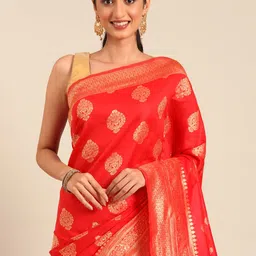 HERE&NOW Ethnic Motifs Zari Banarasi Saree-image-24