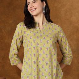 HERE&NOW Women Floral Printed Mandarin Collar Cotton Top-picture-46