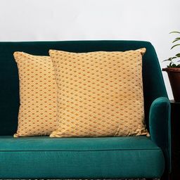 Contrast Living Set Of 2 Yellow & White Printed Square Cushion Covers-3