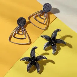 Sohi pack of women's textured triangle & starfish drop earrings-picture-1