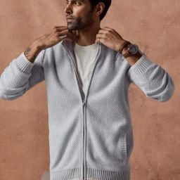 Andamen Grey Cotton Regular Fit Self Pattern Jacket-4