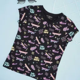 Pantaloons Junior Girls Jet Black Cotton Printed T-Shirts-image-91