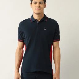 Arrow Sport Blue Cotton Regular Fit Color-Block Polo T-Shirt-image-102