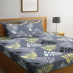 KLOTTHE Grey & White Floral 210 TC Cotton 2 King Bedsheet with 4 Pillow Covers-picture-13