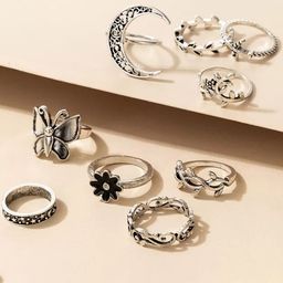 Jewels Galaxy Set Of 8 Silver-Plated Contemporary Stackable Finger Rings-17
