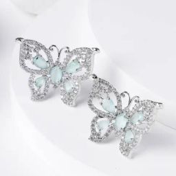 Karatcart Silver Tone Lime Green Butterfly Design Cubic Zirconia Stud Earrings for Women-image-17