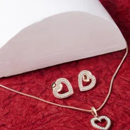Zaveri Pearls Rose Gold Cubic Zirconia Hollow Heart Pendant With Chain & Stud Earring Set-ZPFK11034 image 1